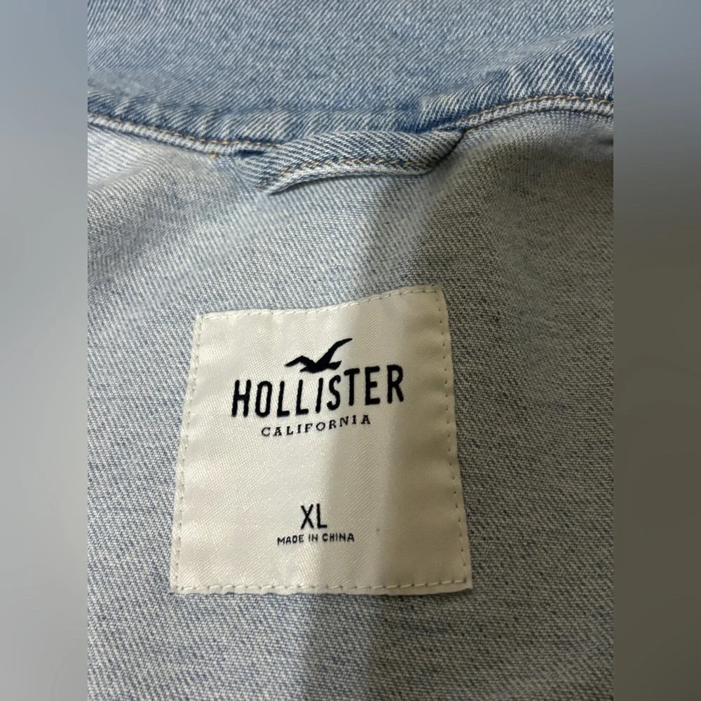 Hollister Light Wash Denim Frayed Distressed Button Biker Rock Grunge Jacket XL - Picture 5 of 9